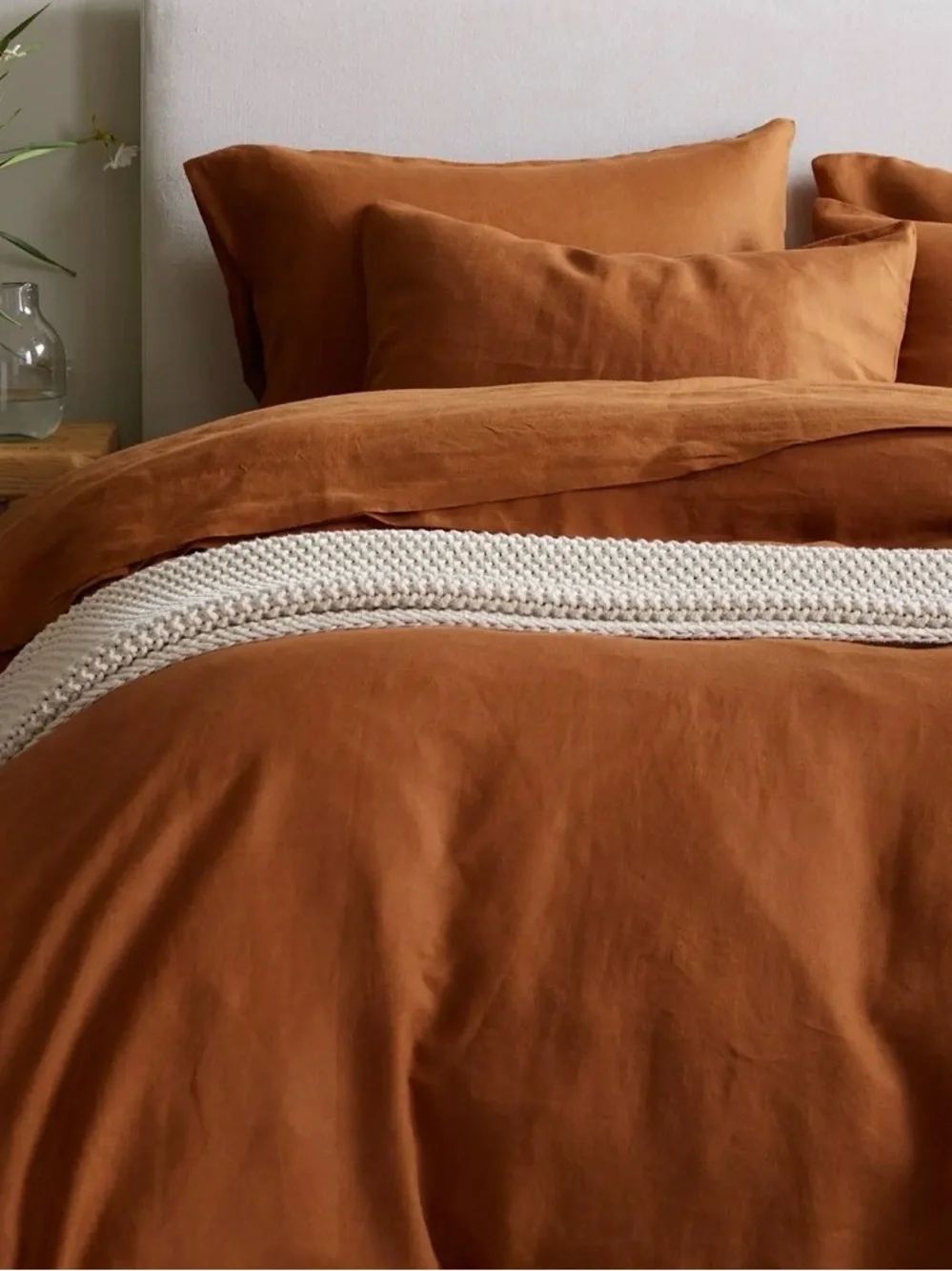 Quince European Linen 3 Piece Duvet Cover Set, King/Cal King (Terracotta)